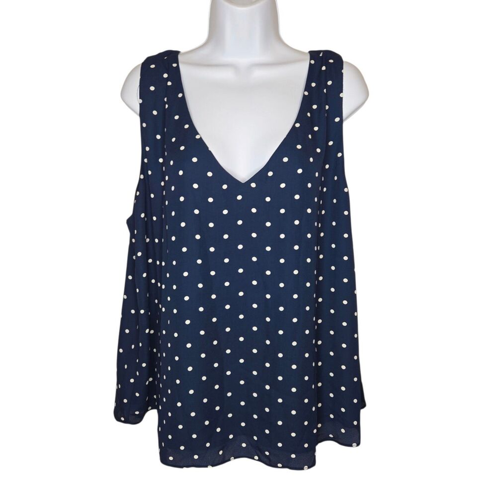 NWT Nine Britton XXL Navy Blue Polka Dot V-Neck Tank Top Lined Sleeveless Cami